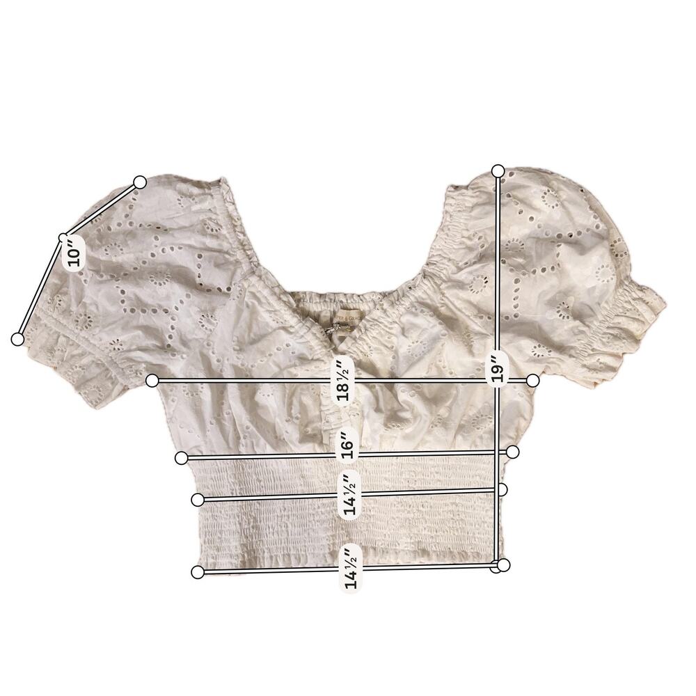 Jennifer & Grace Blouse Sz L White Eyelet Cropped Puff Sleeve Top Coquette - Picture 5 of 8
